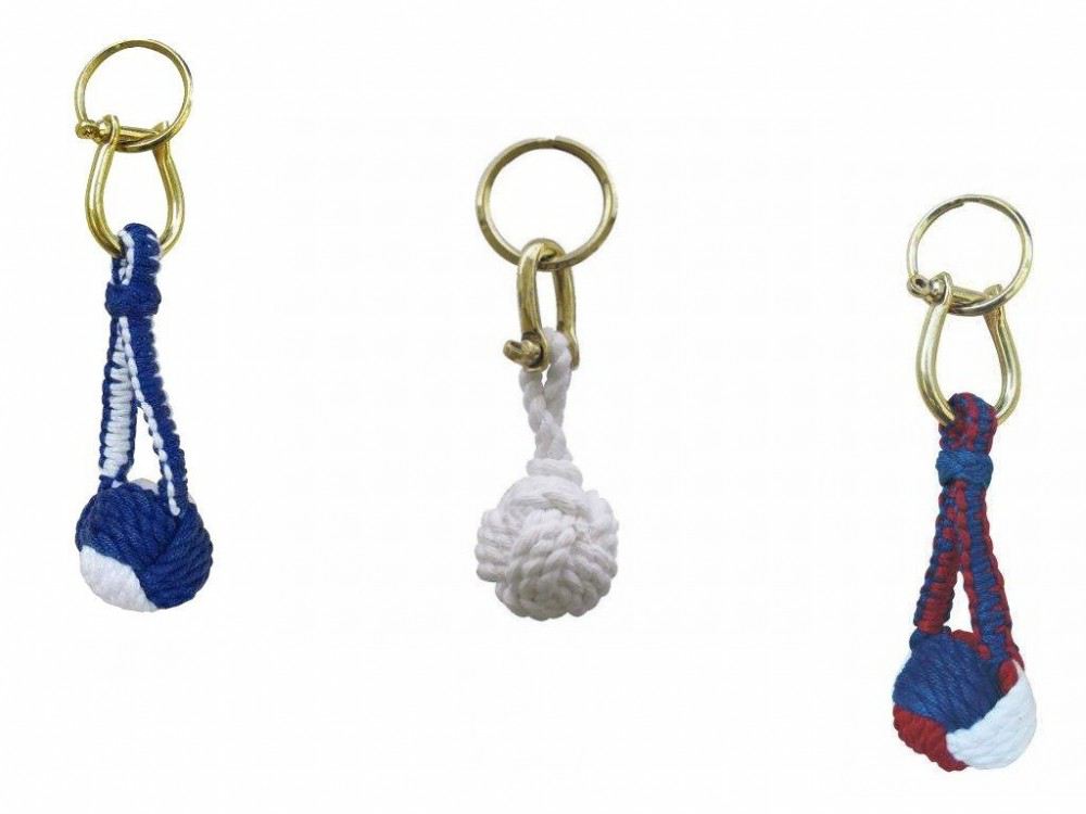 Zierknoten Schlüsselanhänger Wurfknoten mit Schäkel/Schlüsselring blau 