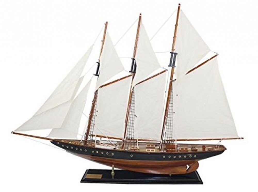 Große  Yacht Segelschiff Schiffsmodell Segelyacht aus Holz Leinensegel 121 cm 