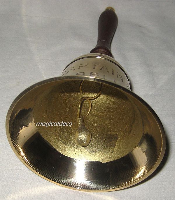 Messing Handglocke Captain's Bell 16 cm Tischglocke mit Holzgriff und Gravur