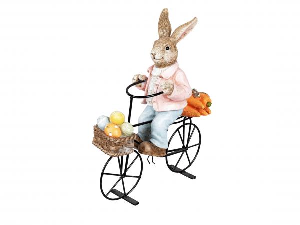 Deko-Hase Osterhase auf einem Fahrrad sitzend braun 27 x 23 cm