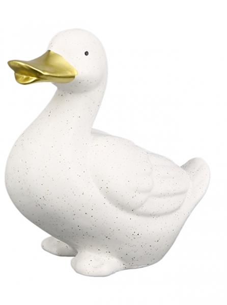Dekofigur-Ente Deko-Ente in Weiß mit goldenem Schnabel weiß grau 14 cm