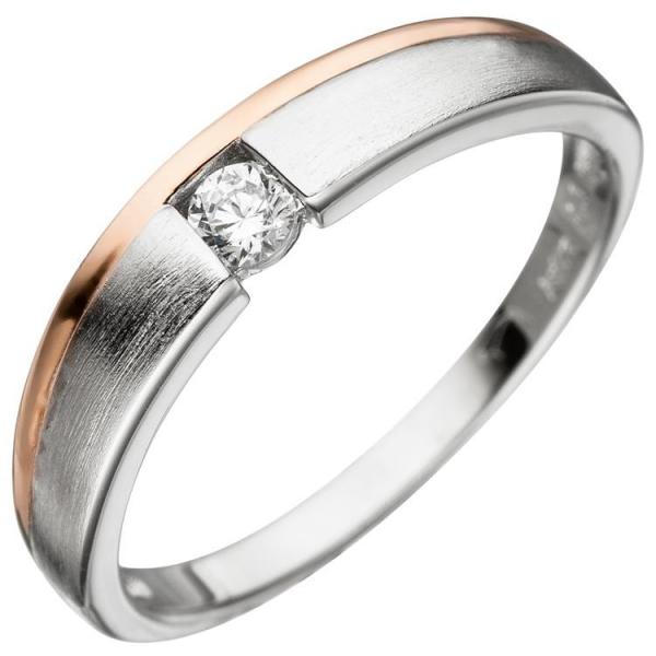 Damen Ring 925 von mattiert JOBO Zirkonia mit Silber bicolor