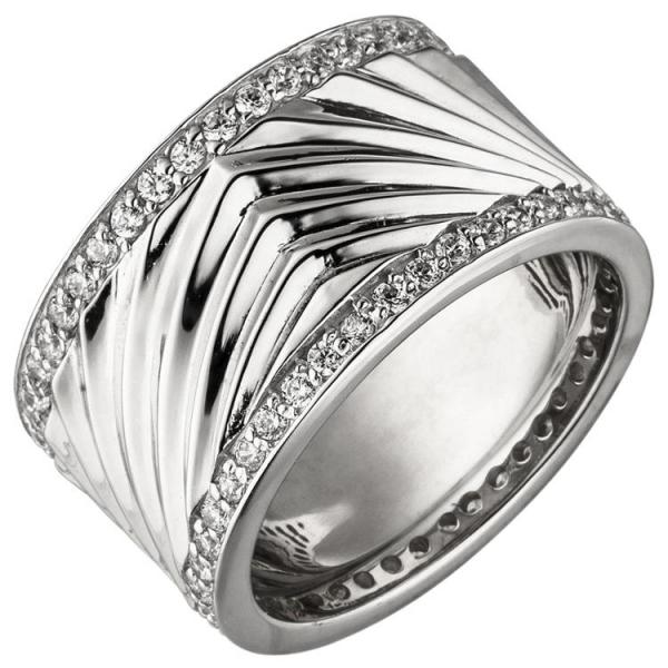 Damen Ring breit 925 Zirkonia mit Silber von Sterling Größe 54 JOBO