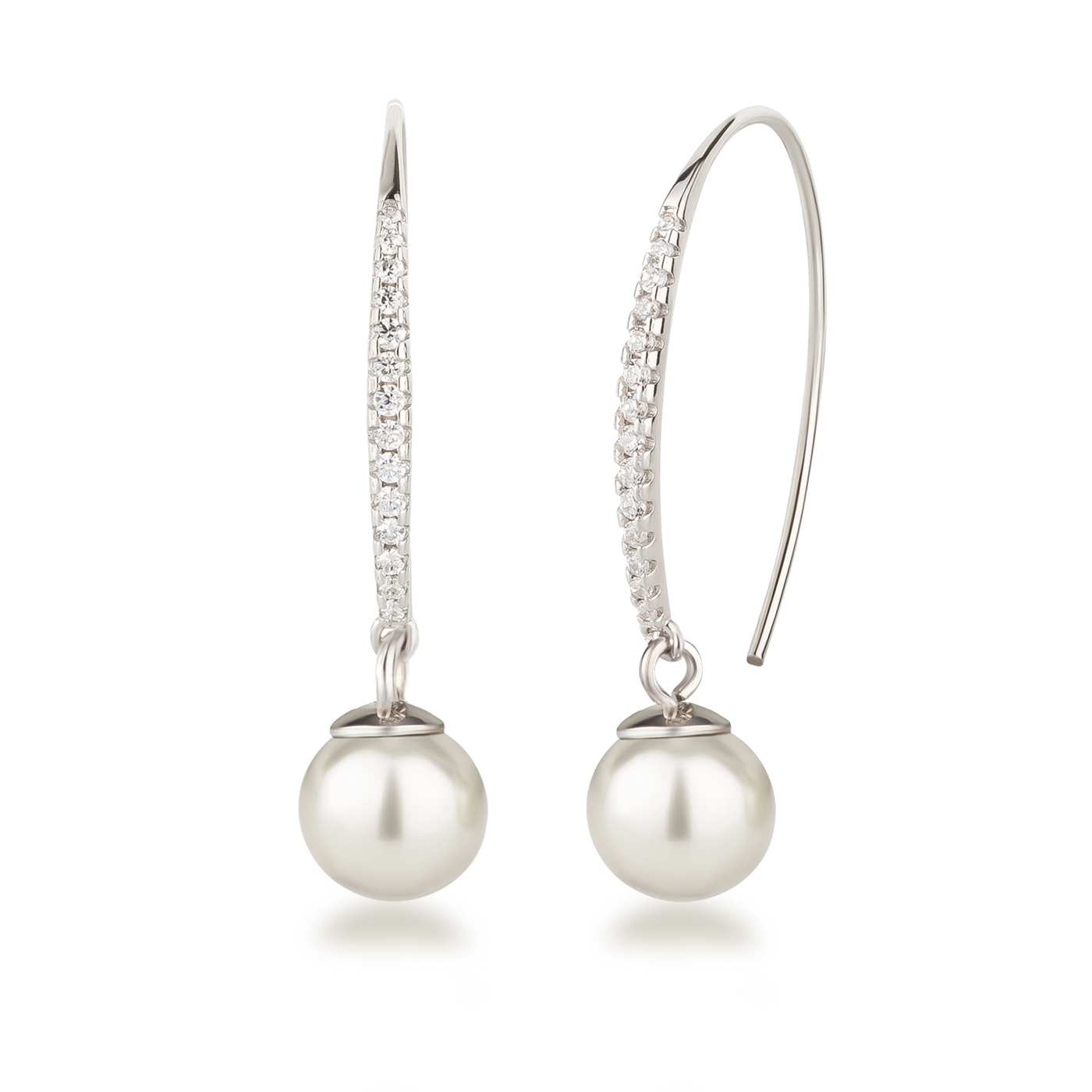 Schmale lange Ohrhaken Perle von mit 925 Ohrringe 8mm Silber Schöner-SD