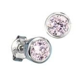 Ohrstecker rund 925 Sterling Silber rhodiniert 2 Zirkonia rosa ros© Ohrringe