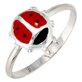 Kinder Ring Marienkäfer 925 Sterling Silber Lackeinlage rot schwarz