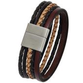 Armband Leder Magnetverschluss aus Edelstahl mattiert 20 cm