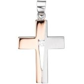 Anhänger Kreuz 925 Silber rotgold vergoldet bicolor 1 Zirkonia