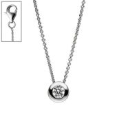 Collier Kette mit Anhänger rund 925 Sterling Silber 1 Zirkonia 42 cm