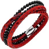 Armband Leder rot mit Onyx Kugeln und Edelstahl 19 cm