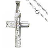 Anhänger Kreuz 925 Silber 3 Zirkonia Kreuzanhänger mit Kette 50 cm