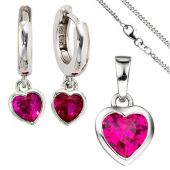 Kinder Mädchen Schmuck-Set Herz pink rosa 925 Silber Zirkonia mit Kette