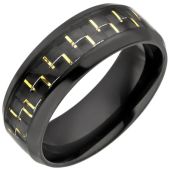 Herren Ring Edelstahl schwarz beschichtet Carbon Einlage goldfarben