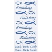 Sticker Fisch, Einladung, Danke Rub on blau