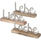 Boltze Schriftzug Lebe Liebe Lache Dekoaufsteller Tischdecko 3er Set Aluminium