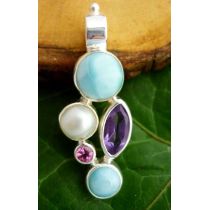 Anhänger Design Larimar, Amethyst, roter Turmalin, Perle