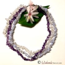 Barockstein Collier Halskette Amethyst, Chalcedon blau, Bergkristall