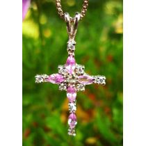 Kette Kreuz Zirkonia pink-weiß / Silber 925