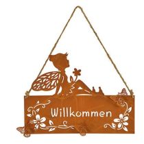 Hängeschild Edelrost Fee Elfe "Willkommen"