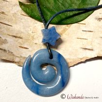 Kette Spirale mit Stern, Blauquarz, mit Lederband