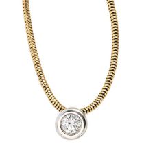 Collier Kette mit Anhänger 585 Gold bicolor 1 Diamant Brillant 42 cm