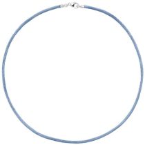 Collier Halskette Seide hellblau 2,8 mm 42 cm, Verschluss 925 Silber