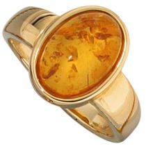 Damen Ring 585 Gold Gelbgold 1 Bernstein, orange Bernsteinring