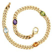 Armband 585 Gelbgold 19 cm Amethyst Aquamarin Citrin Peridot