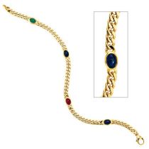 Armband 585 Gelbgold 19 cm Saphir Rubin Smaragd Cabochon Goldarmband