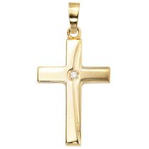 Anhänger Kreuz 333 Gold Gelbgold mattiert 1 Zirkonia Kreuz Anhänger