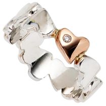 Damen Ring Herzen 585 Weißgold Rotgold Diamant Brillant