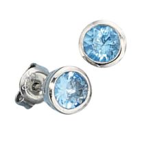 Ohrstecker rund 925 Silber rhodiniert 2 Zirkonia blau hellblau