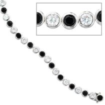 Armband 925 Silber 19 cm mit Zirkonia schwarz weiß Kastenschloss