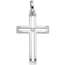 Anhänger Kreuz 585 Gold Weißgold 1 Diamant Brillant Kreuz Anhänger