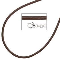 Collier Halskette Leder braun 925 Silber 42 cm - 2 mm Karabiner