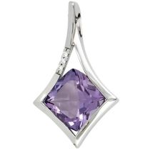 Anhänger 585 Gold Weißgold 1 Amethyst violett 3 Diamanten Brillanten