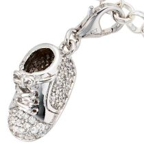 Einhänger Charm Babyschuh 925 Sterling Silber rhodiniert mit Zirkonia