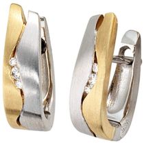 Creolen 585 Weißgold Gelbgold bicolor matt 6 Diamanten Brillanten