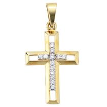 Anhänger Kreuz 333 Gold Gelbgold 13 Zirkonia Goldkreuz