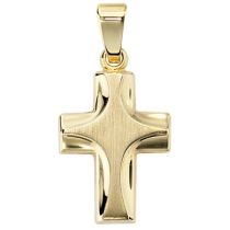 Anhänger Kreuz 585 Gold Gelbgold mattiert Kreuz Anhänger Goldkreuz