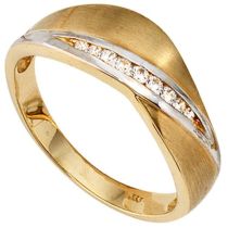 Damen Ring 333 Gelbgold bicolor mattiert 9 Zirkonia Goldring