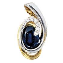 Anhänger 585 Gelbgold Weißgold 8 Diamanten Brillanten 1 blauer Saphir