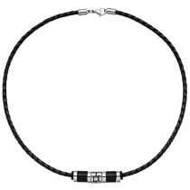 Collier Halskette Leder schwarz mit Edelstahl 45 cm Kette Lederkette