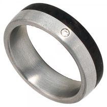 Partner Ring Edelstahl matt mit Carbon 1 Diamant Brillant