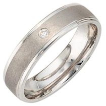 Partner Ring 925 Sterling Silber rhodiniert mattiert 1 Zirkonia