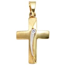 Anhänger Kreuz 333 Gold Gelbgold mattiert 1 Zirkonia Goldkreuz