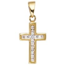 Anhänger Kreuz 333 Gold Gelbgold 12 Zirkonia Kreuz Anhänger Goldkreuz