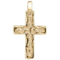 Anhänger Kreuz 585 Gold Gelbgold gehämmert Kreuz Anhänger Goldkreuz