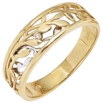 Damen Ring 585 Gelbgold Weißgold, 1 Diamant Brillant 0,02ct.