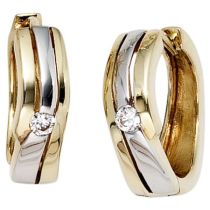 Creolen 333 Gold Gelbgold bicolor 2 Zirkonia Goldohrringe Goldcreolen